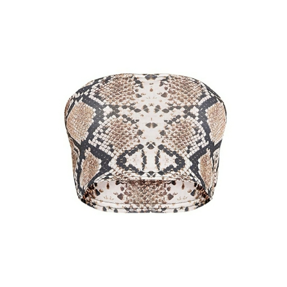 Tan Snake Print Bandeau Crop Top - Picture 5 of 5