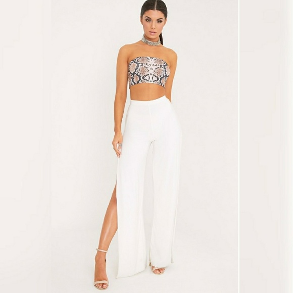 Tan Snake Print Bandeau Crop Top - Picture 4 of 5