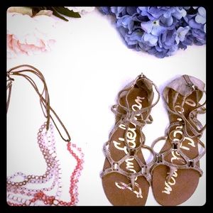 🥂Sam Edelman 8M Taupe Jeweled zip-up Sandals🏆
