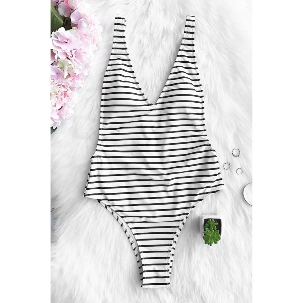 Striped Plunging One-piece Swimsuit