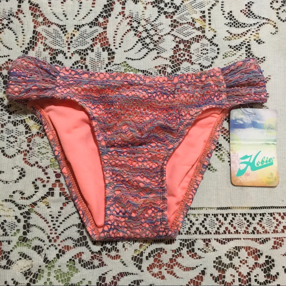 NEW Hobie  XS Bikini Bottoms Peach Purple Crochet