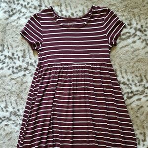 Maroon striped baby doll dress
