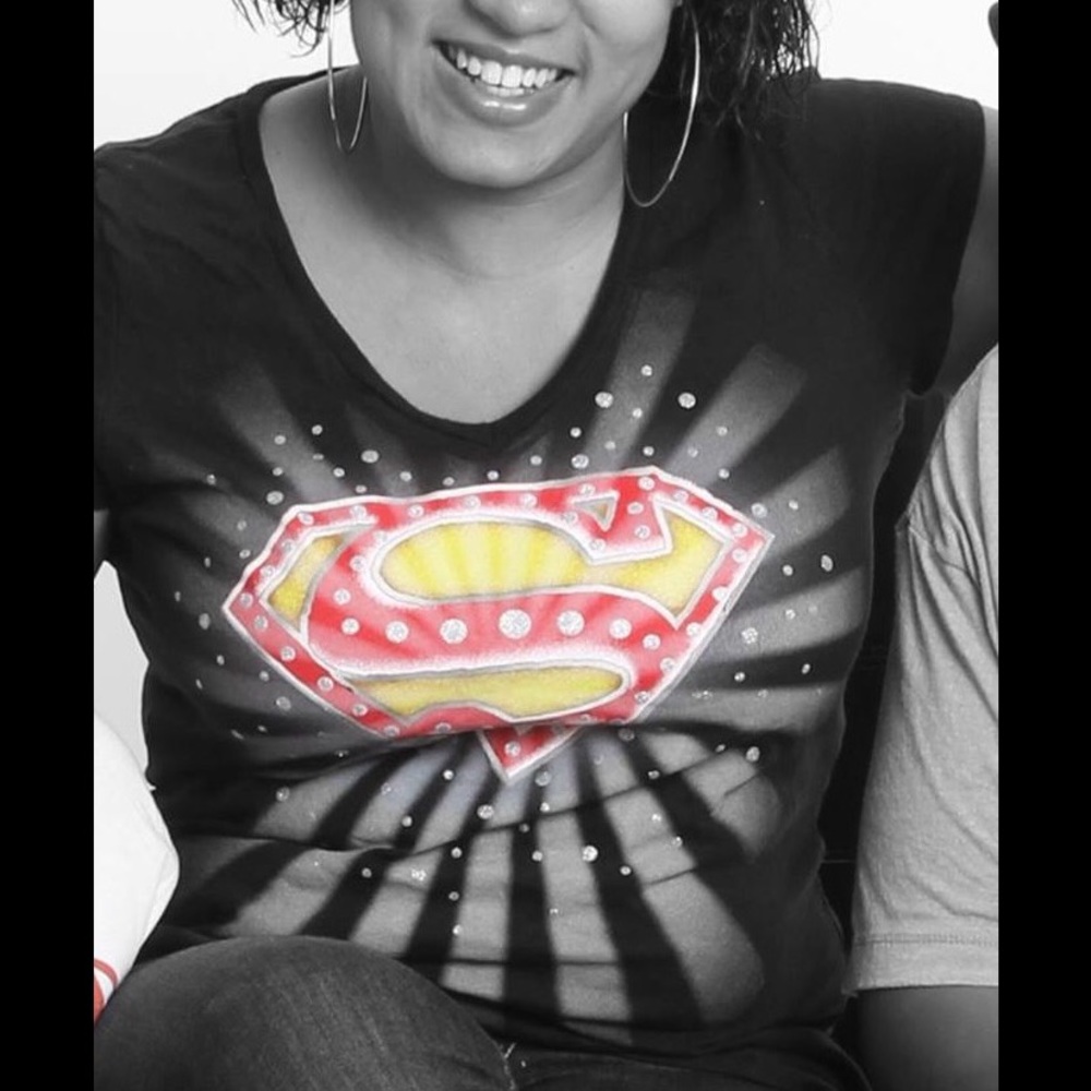 Black and silver w/ glitter, Superwoman tshirt.