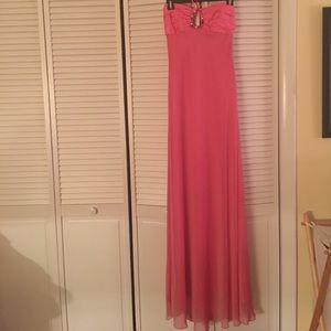 Mary-L strapless coral full length gown