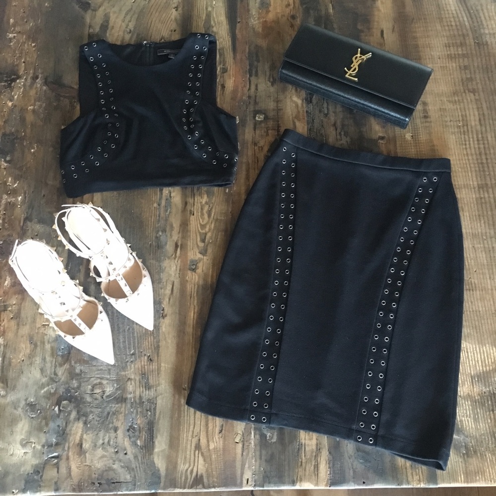 EUC BCBGMaxAzria Crop Top & Skirt Set, Black, XS