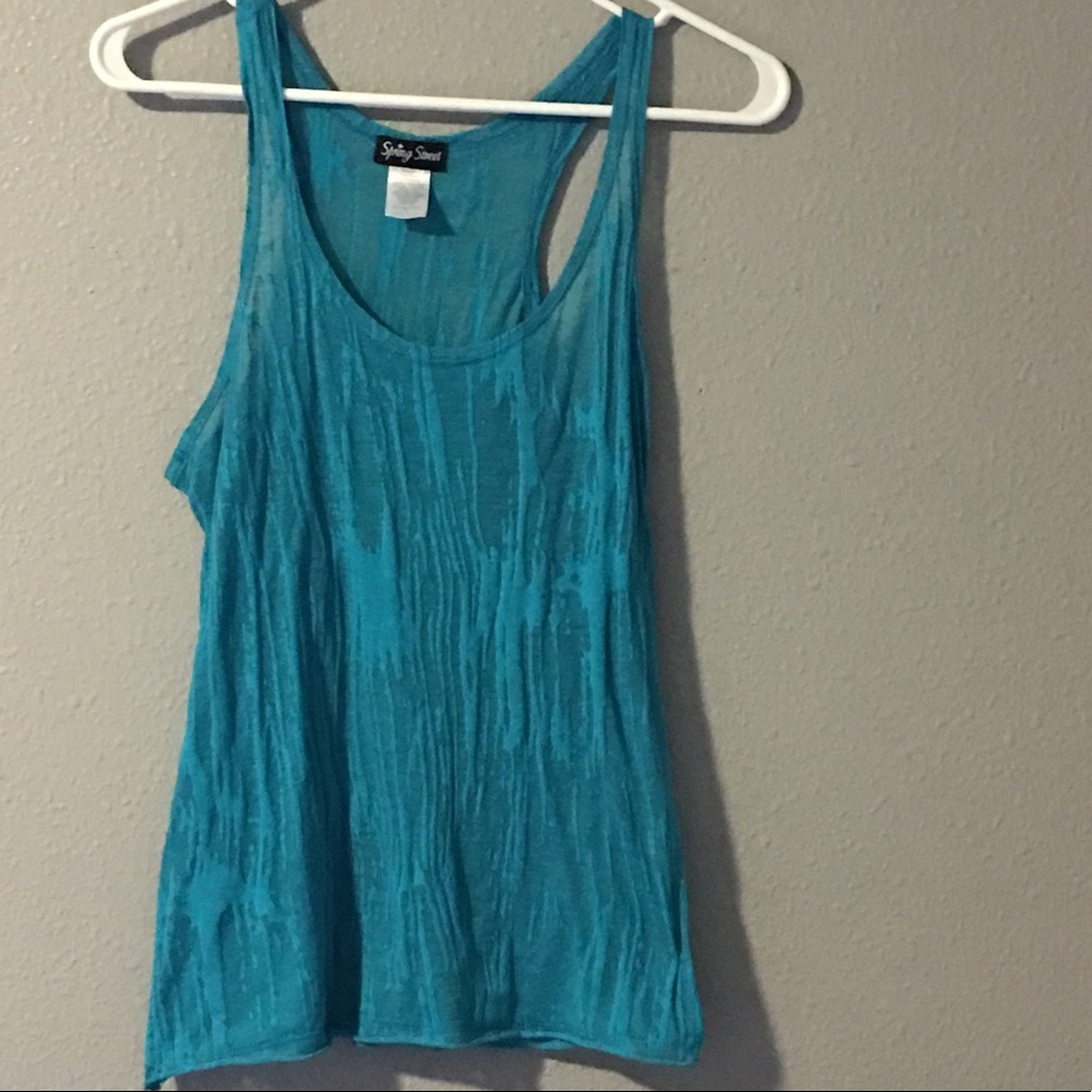 👚Spring Street sheer teal tank• Medium👚