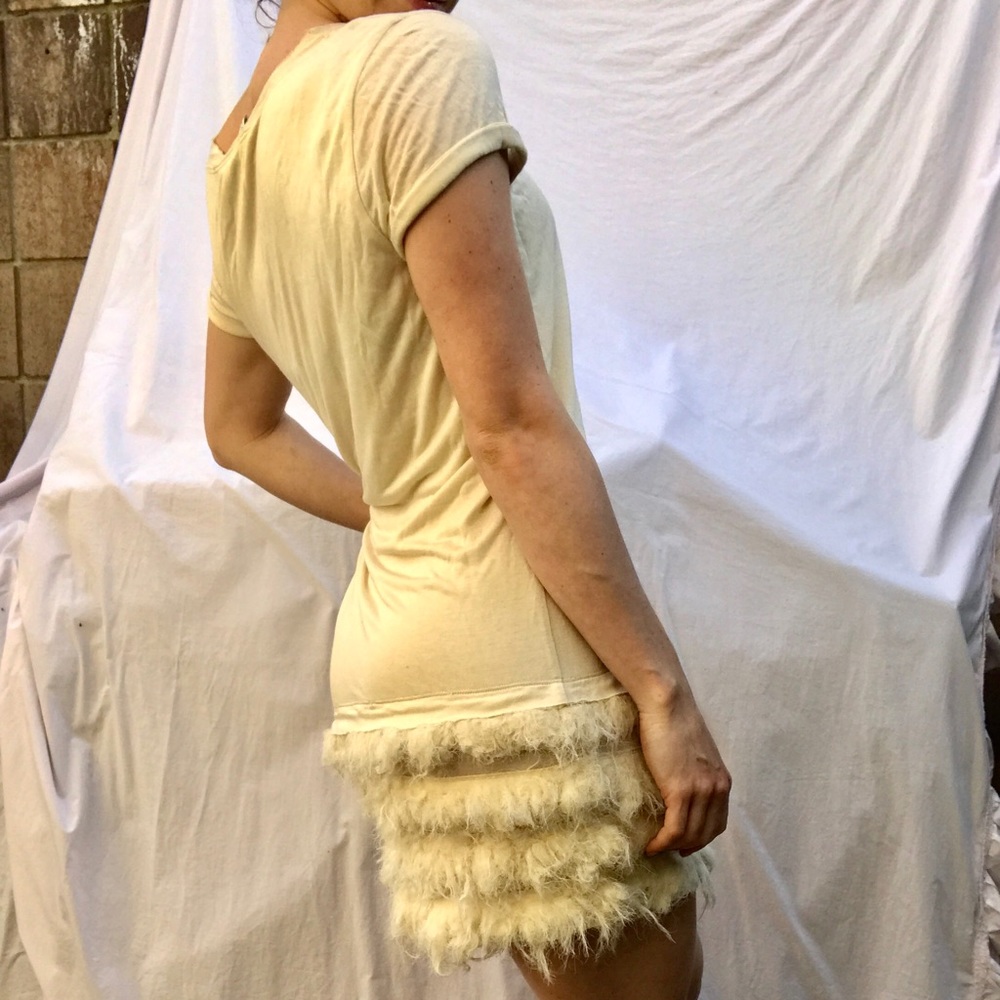 DVF white feather trim t shirt dress