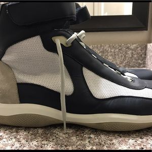 Men's Prada Hi-Top Sneakers Blu/Sil/Wht Size 15