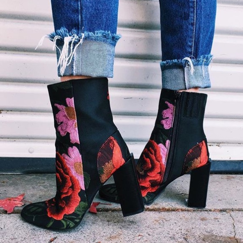 LF x Jeffrey Campbell rose print booties