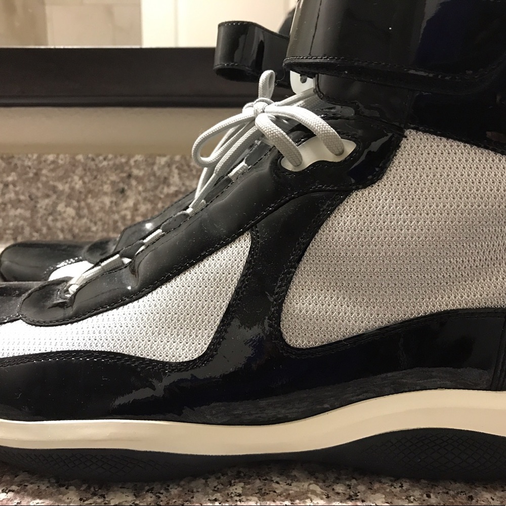 Men's Prada Hi-Top Sneakers Blk/Sil/Wht Size 14