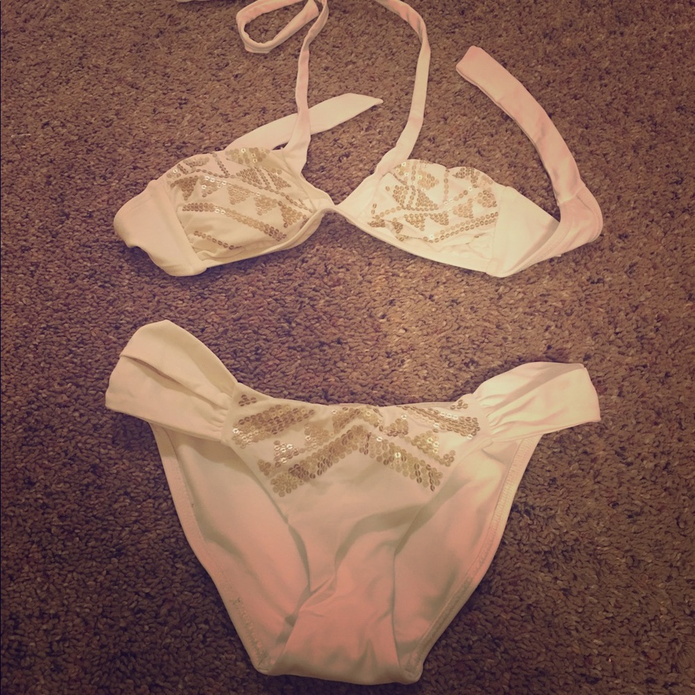 Sequins White Bikini Set