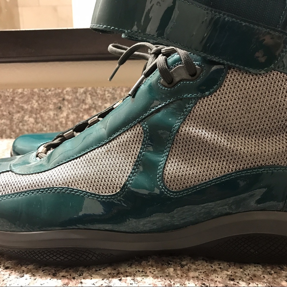 Men's Prada Hi-Top Sneakers Turq/Sil/Blk Size 14