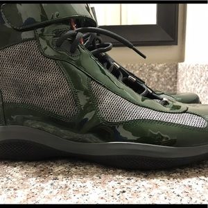 Men's Prada Hi-Top Sneakers Grn/Sil/Gry Size 15