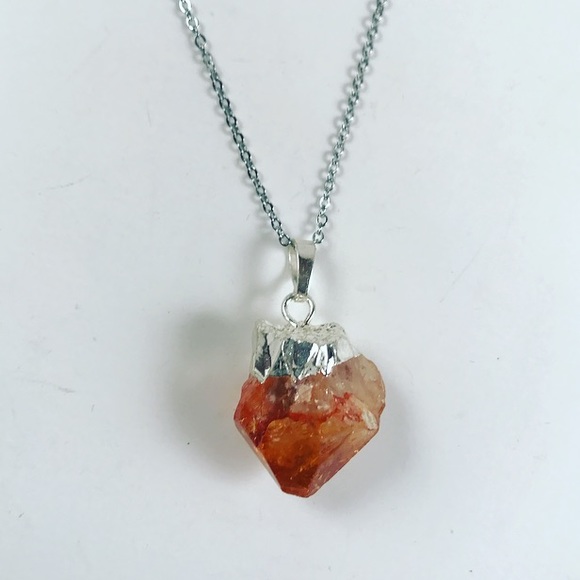 Women boho necklace citrine gemstone silver chain - Picture 3 of 7
