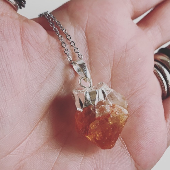 Women boho necklace citrine gemstone silver chain - Picture 4 of 7