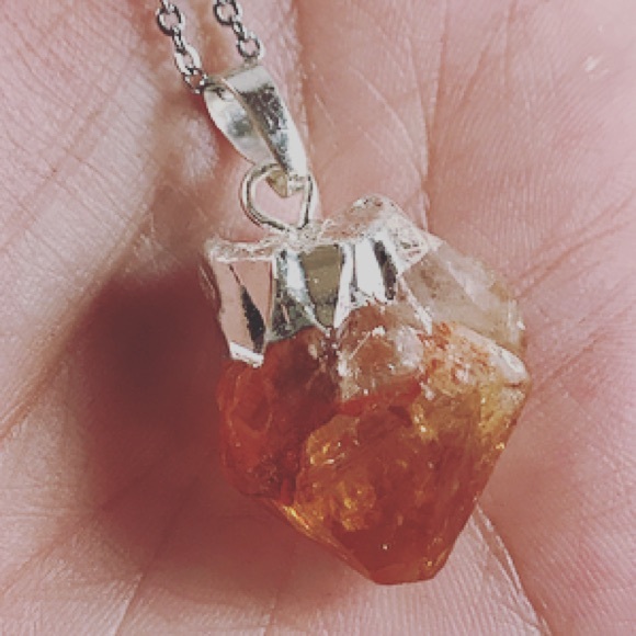 Women boho necklace citrine gemstone silver chain - Picture 5 of 7