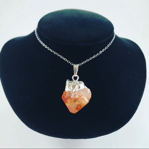 Women boho necklace citrine gemstone silver chain - Picture 6 of 7