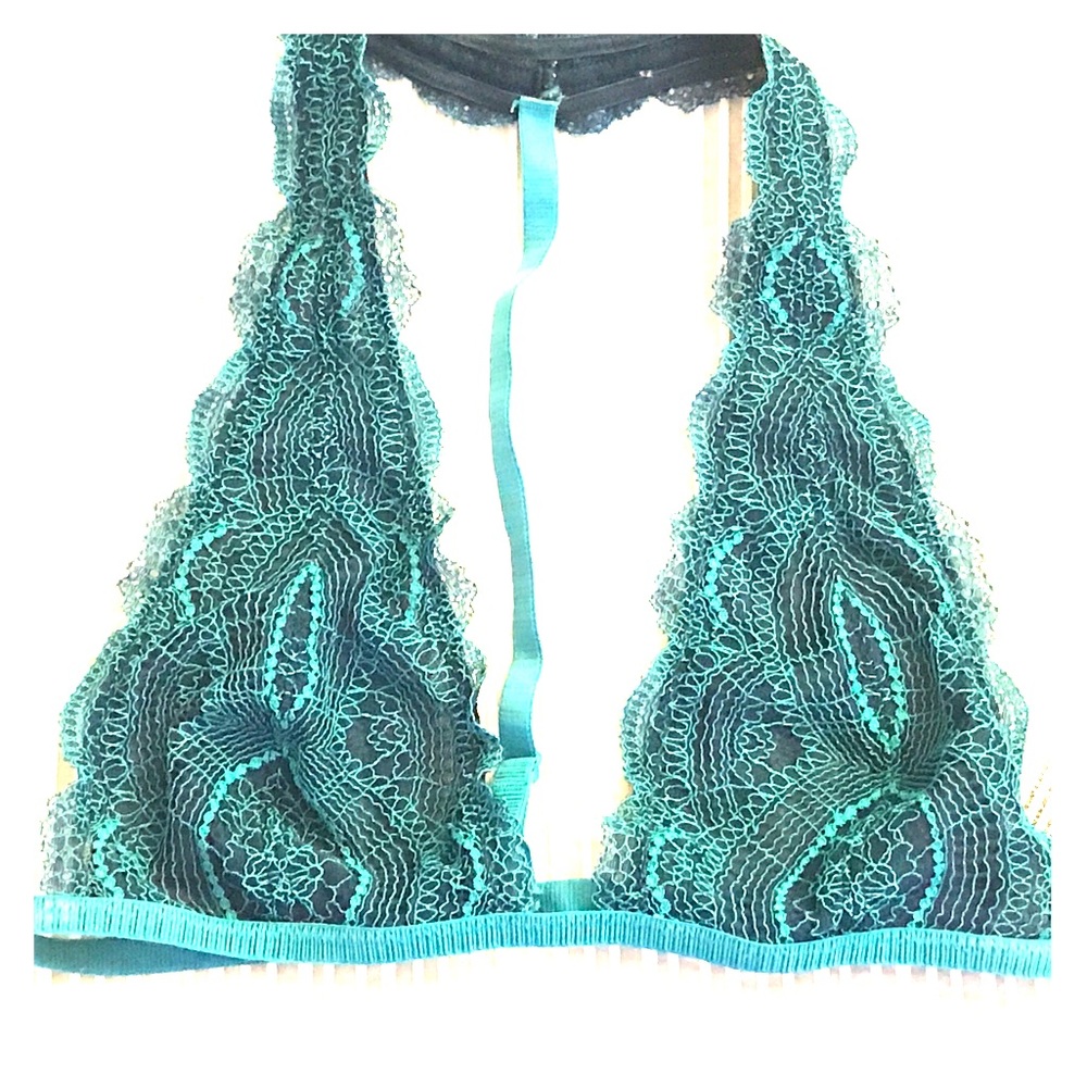 🔥FREE PEOPLE DEEP-V TURQUOISE LACE BRALETTE🔥NWT