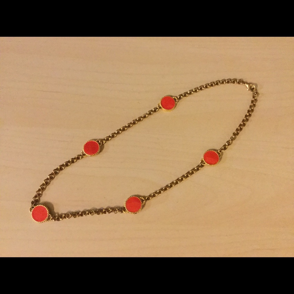 Gold Tone Orange Enamel Station Necklace