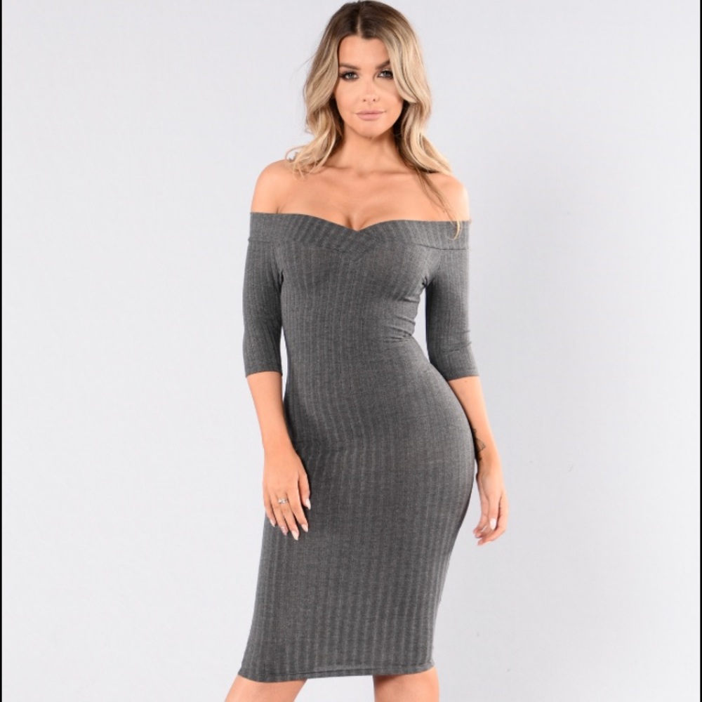 Sexy Off The Shoulder Charcoal Dress
