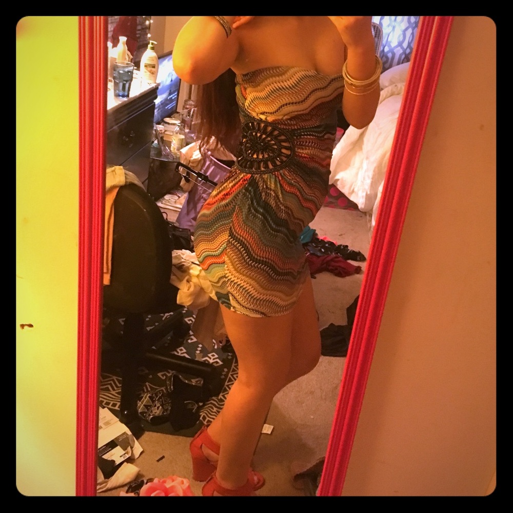 Multi color dress with open mandala circle on left