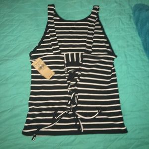 Stripped lace up tank