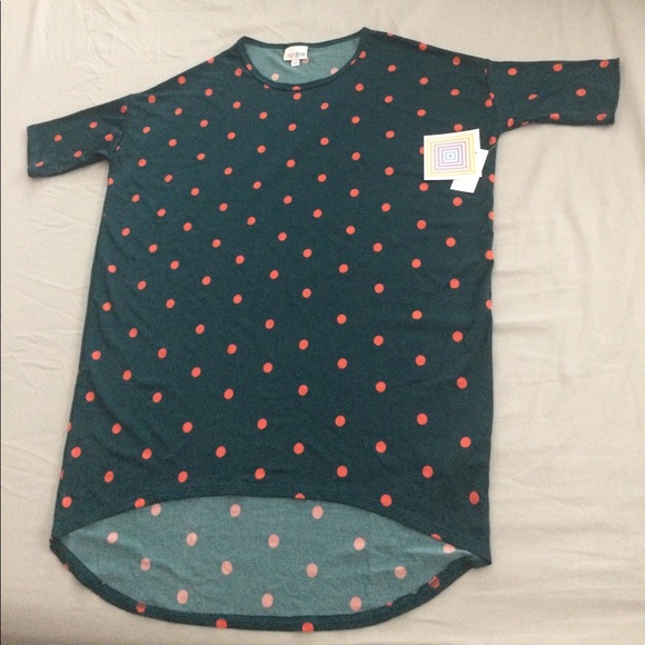 LuLaRoe Tops - Lularoe Irma Top - Green with Coral Polka Dots