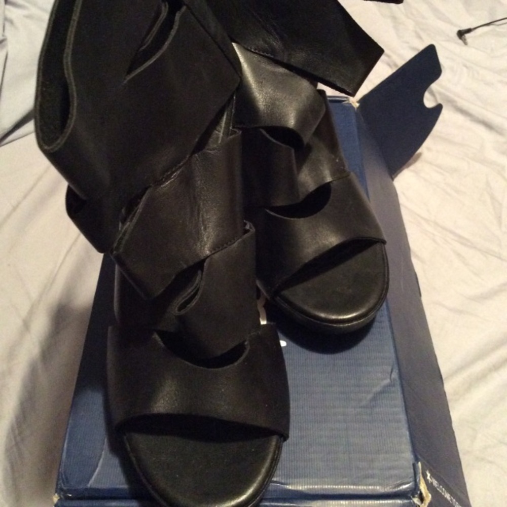 Caged black heel sandals