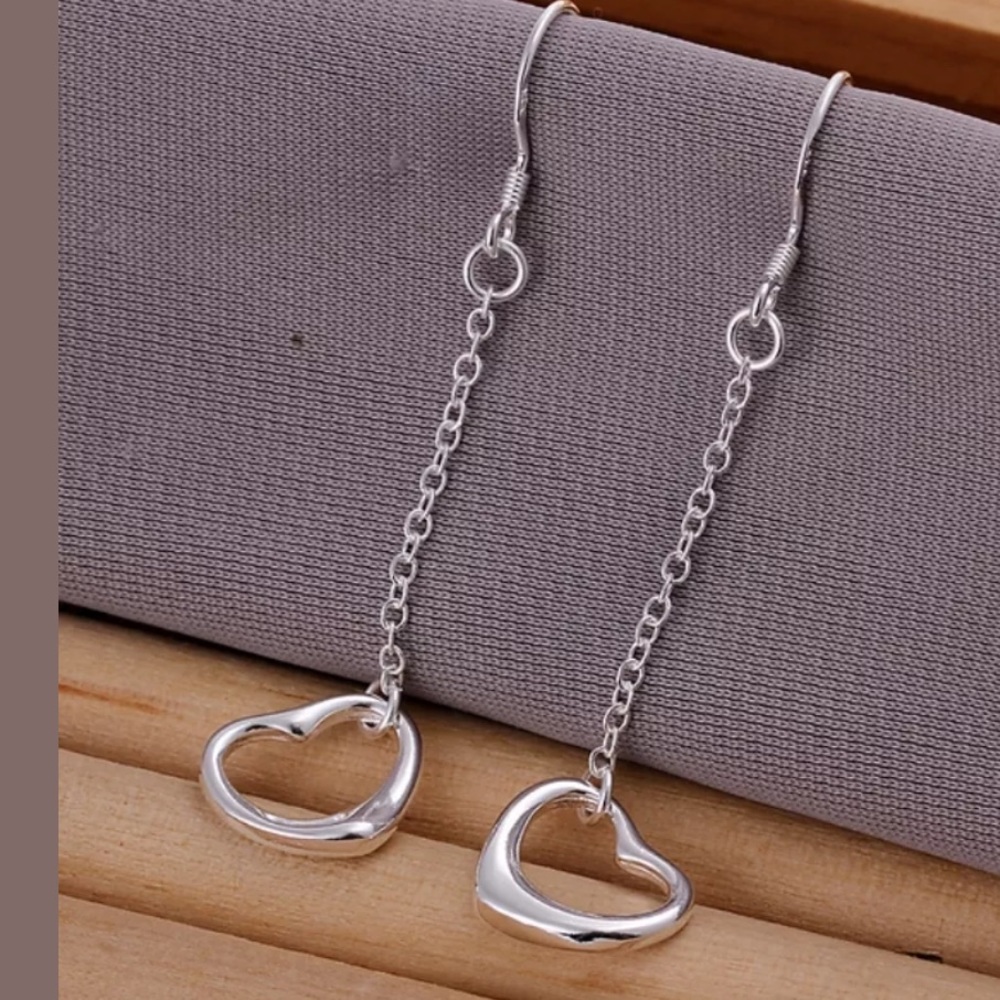 925 sterling Silver plated heart dangle earrings