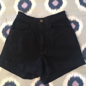 High waisted black American Apparel denim shorts