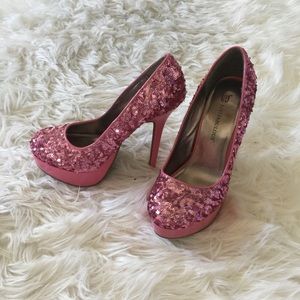 Pink Sequined High Heels