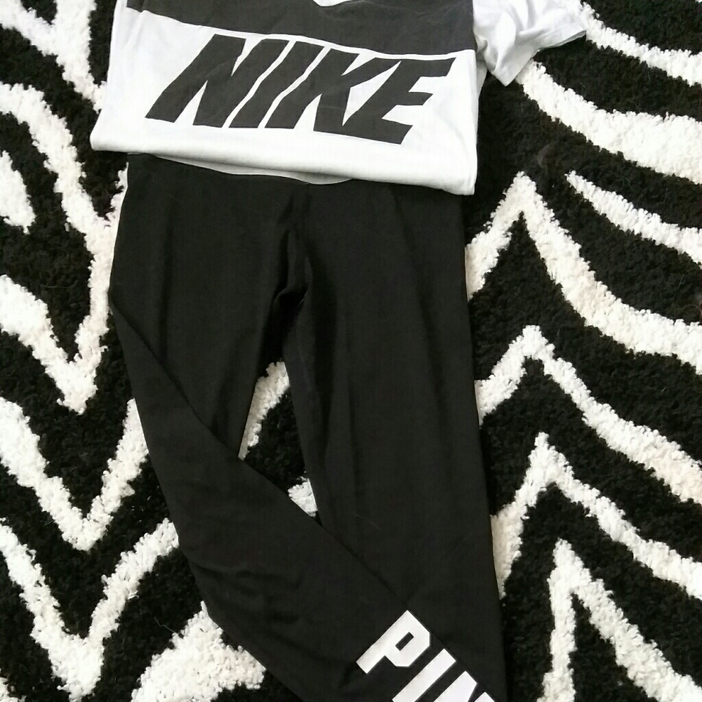 Vs pink yoga pants and Nike shirt