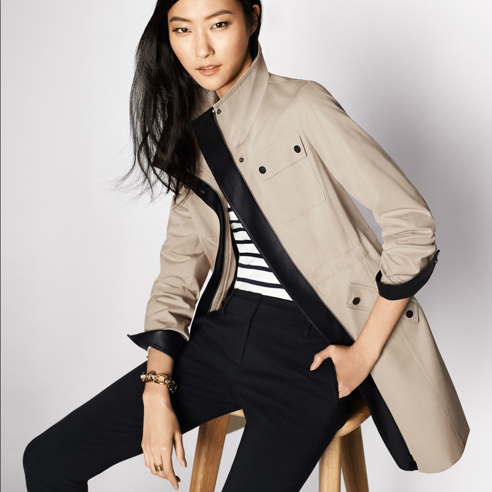 Petite Ann Taylor Cargo Trench Coat+ Leather Trim