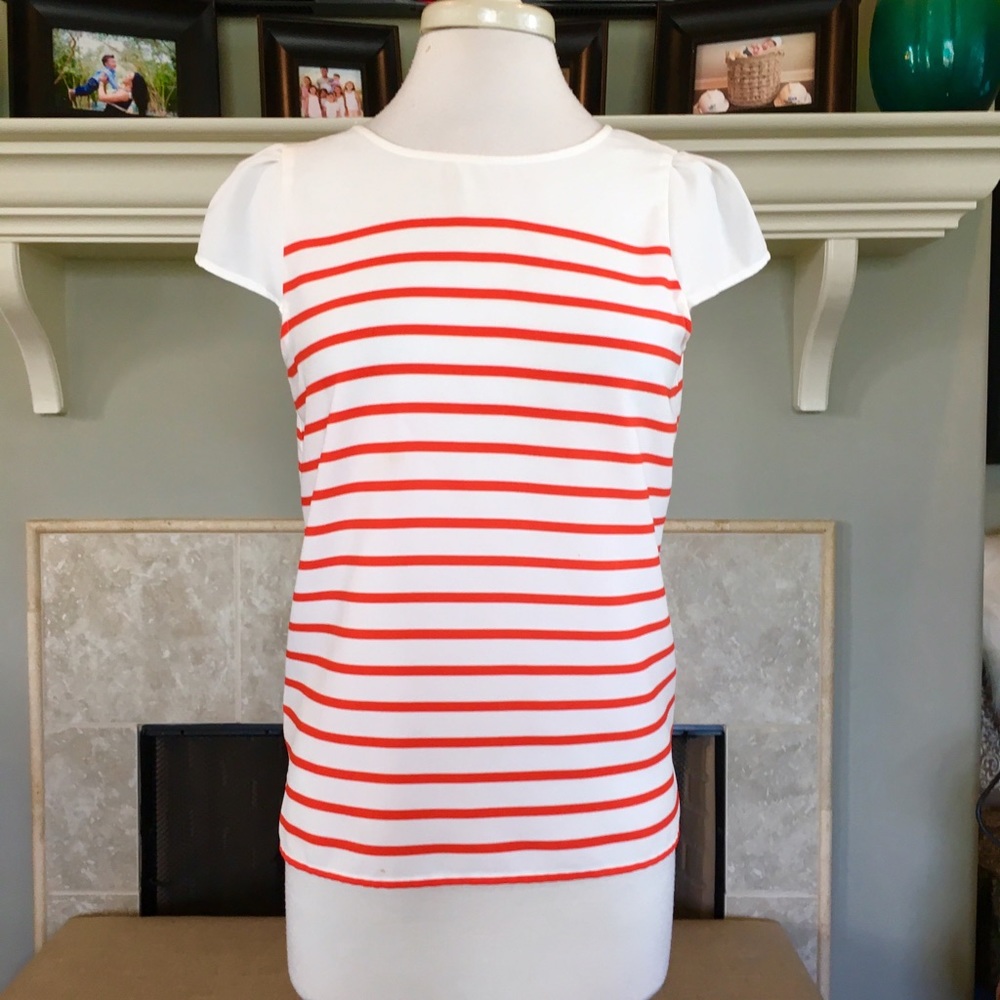 NWOT LOFT white & orange horizontal stripe Blouse