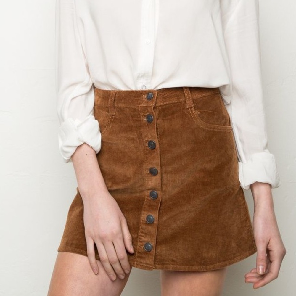 Brandy Melville Brown Corduroy Button Up Skirt