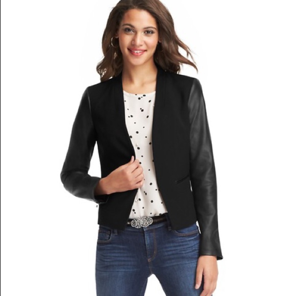 Ann Taylor LOFT Faux Leather Sleeve Open Blazer