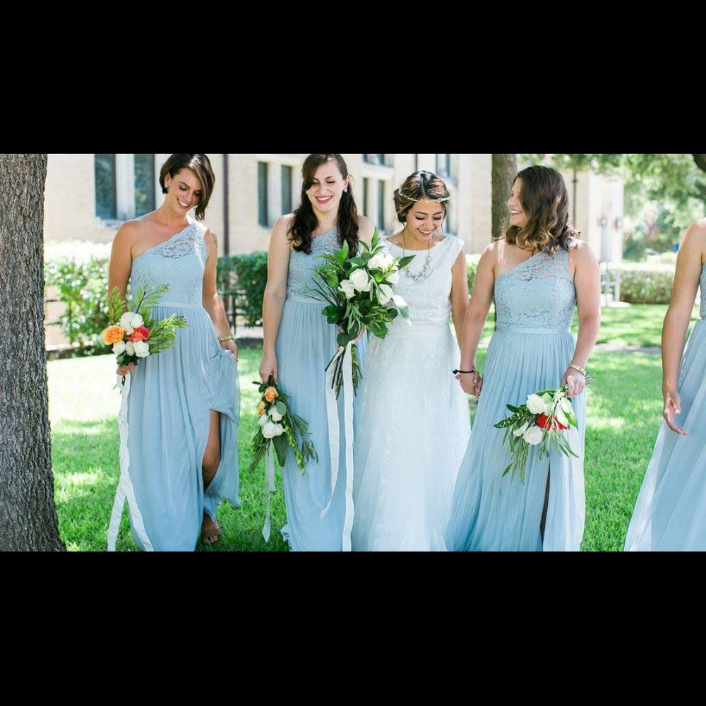 David's Bridal one shoulder lace bridesmaid dress