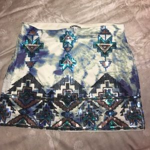Express tie-dye sequined Aztec stretch mini skirt