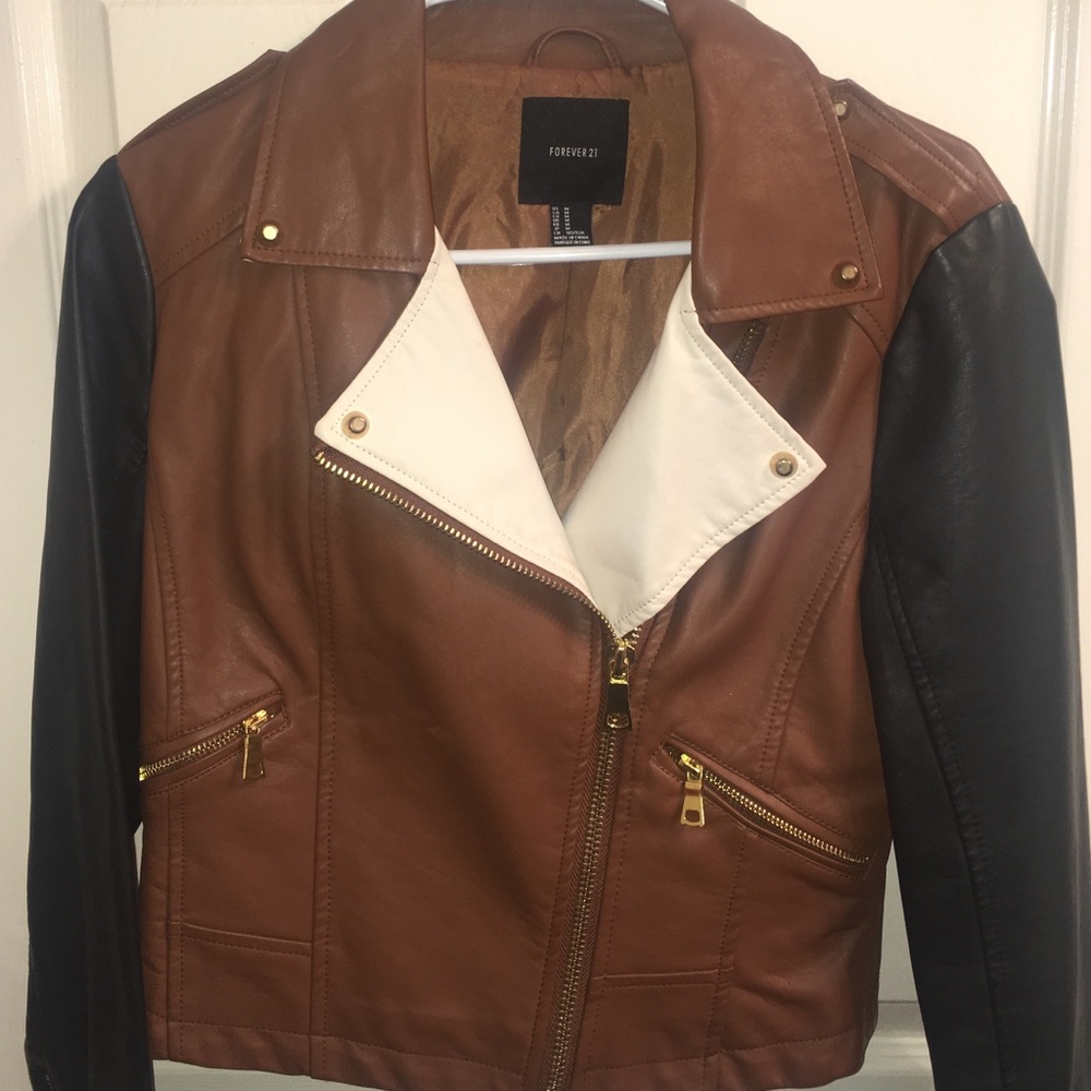 Color block leather jacket