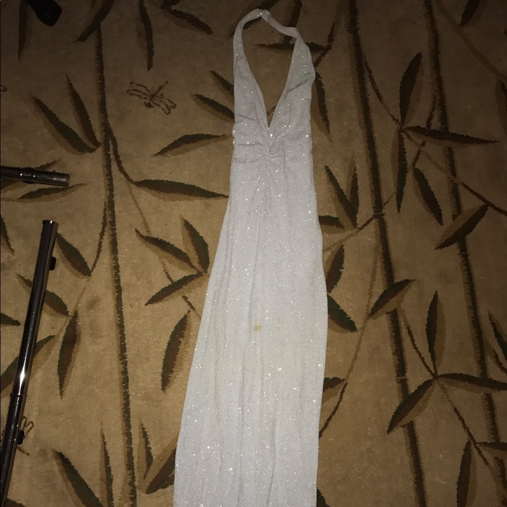 Open back halter prom dress