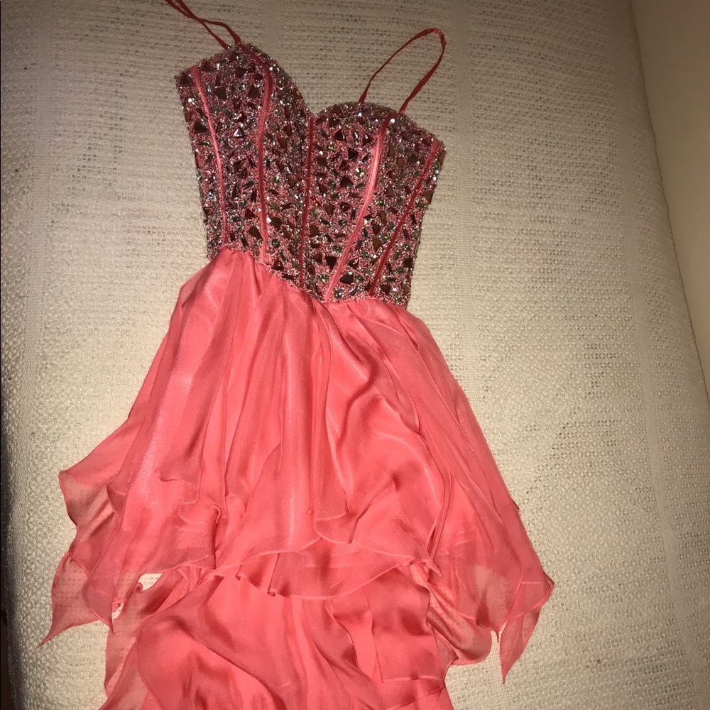 Coral high low prom dress