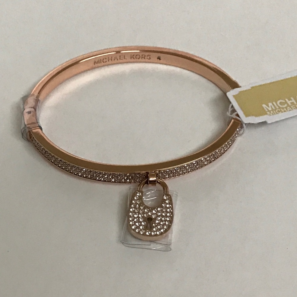 MICHAEL KORS Pavé Rose Gold Lock Bangle Bracelet - Picture 4 of 8