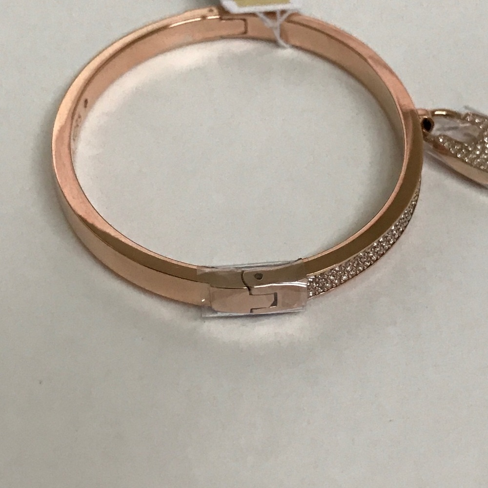 MICHAEL KORS Pavé Rose Gold Lock Bangle Bracelet - Picture 5 of 8
