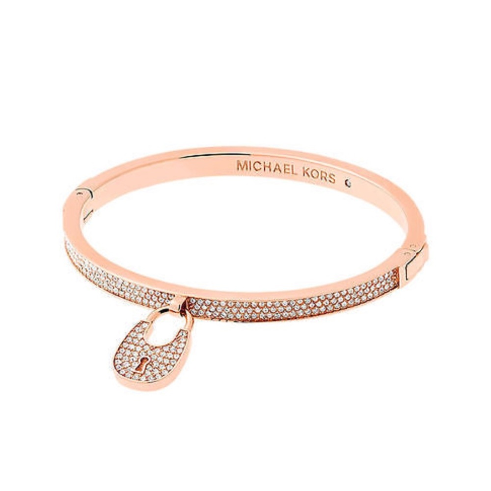MICHAEL KORS Pavé Rose Gold Lock Bangle Bracelet - Picture 1 of 8