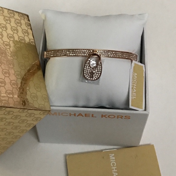 MICHAEL KORS Pavé Rose Gold Lock Bangle Bracelet - Picture 3 of 8