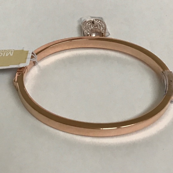 MICHAEL KORS Pavé Rose Gold Lock Bangle Bracelet - Picture 6 of 8