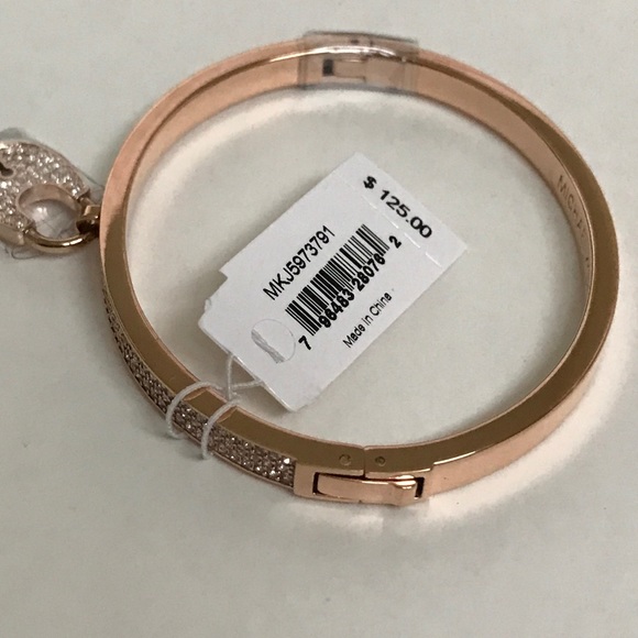 MICHAEL KORS Pavé Rose Gold Lock Bangle Bracelet - Picture 7 of 8