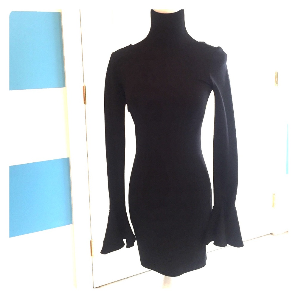 Black fitted XS scooped back bell sleeve dress