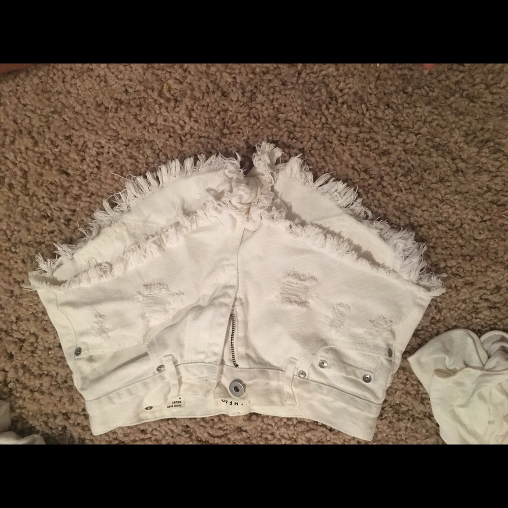White bullhead high waisted shorts