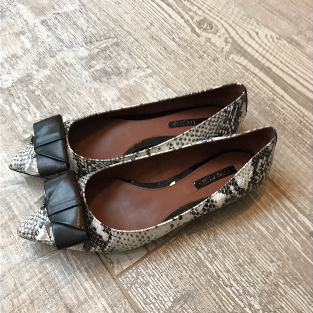 Staccato Leather with snake print flats, new
